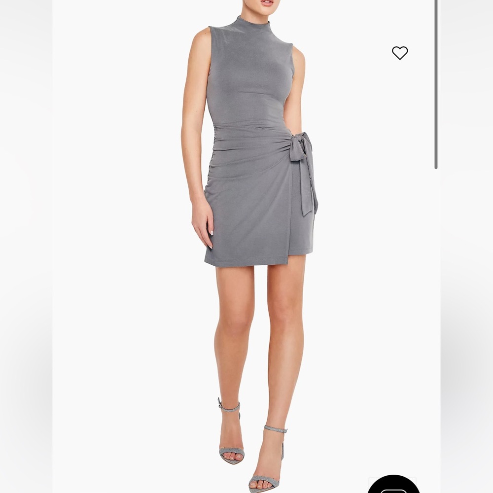 Good American Sandwashed Jersey Wrap Turtleneck Mini Dress in Gray Size M